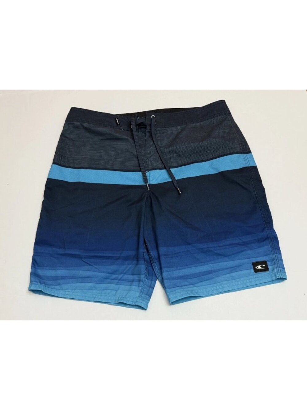 O’Neill Men’s Board Shorts Size 34 Blue Striped Surf Swim Beach Drawstring